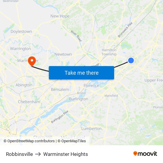 Robbinsville to Warminster Heights map