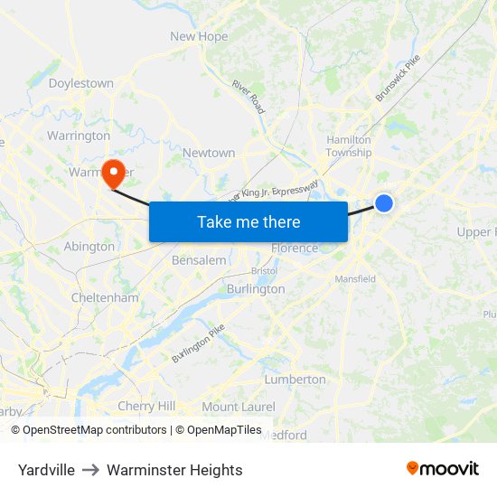 Yardville to Warminster Heights map