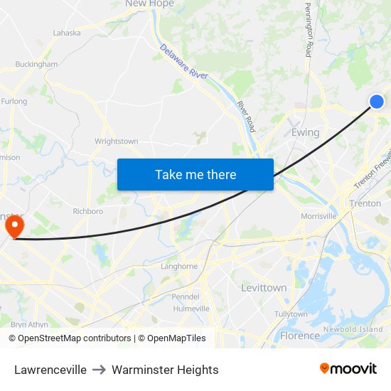 Lawrenceville to Warminster Heights map