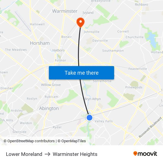 Lower Moreland to Warminster Heights map