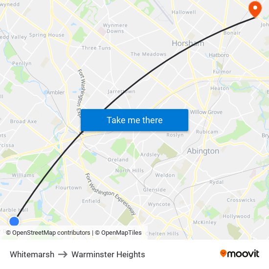 Whitemarsh to Warminster Heights map
