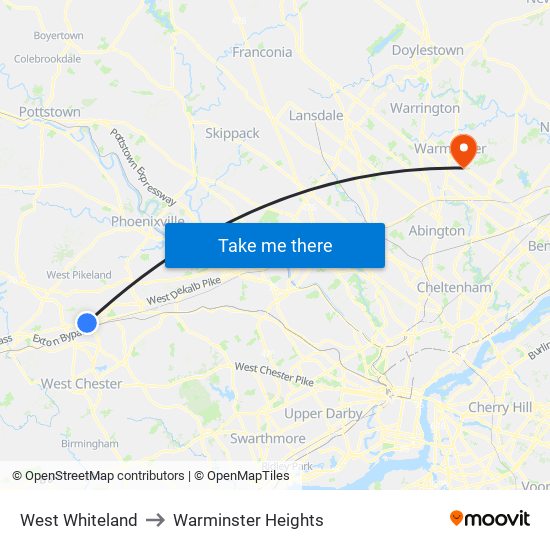 West Whiteland to Warminster Heights map