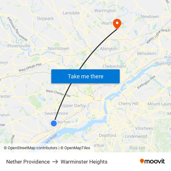 Nether Providence to Warminster Heights map