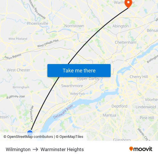 Wilmington to Warminster Heights map