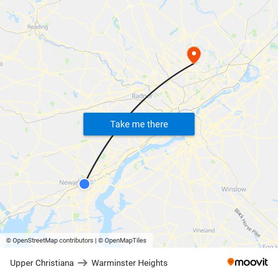 Upper Christiana to Warminster Heights map