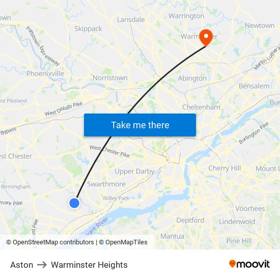 Aston to Warminster Heights map