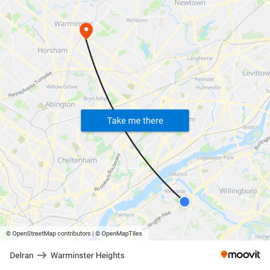 Delran to Warminster Heights map