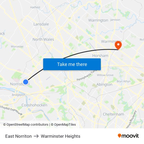 East Norriton to Warminster Heights map
