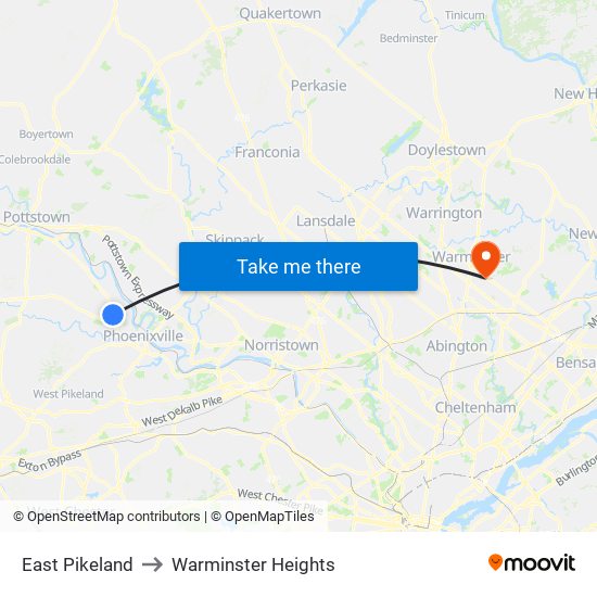 East Pikeland to Warminster Heights map