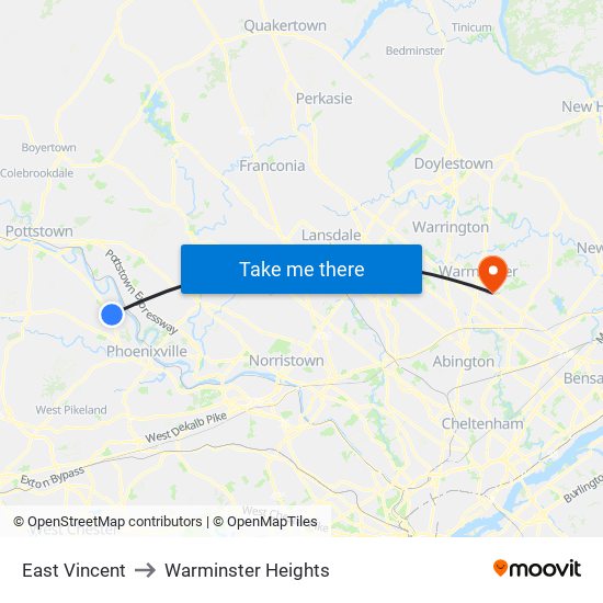 East Vincent to Warminster Heights map