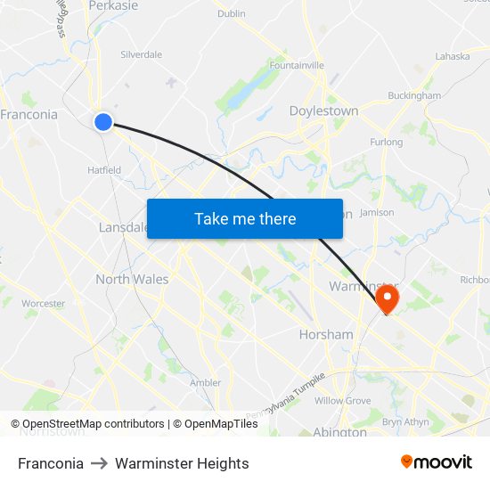 Franconia to Warminster Heights map