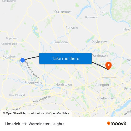 Limerick to Warminster Heights map