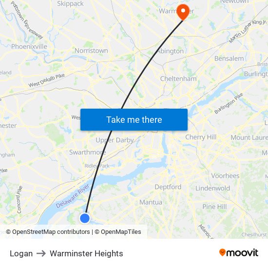 Logan to Warminster Heights map