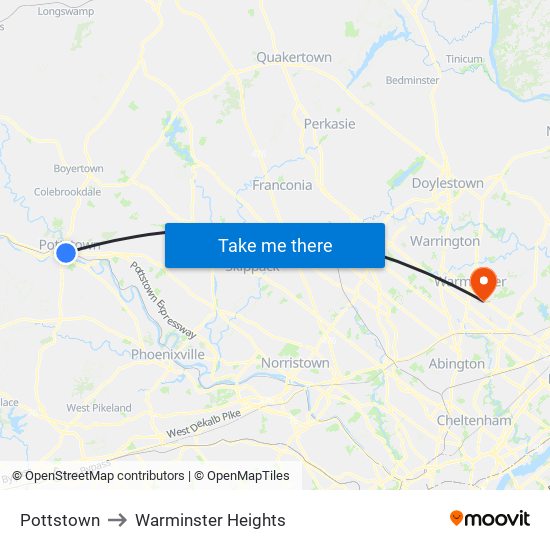 Pottstown to Warminster Heights map