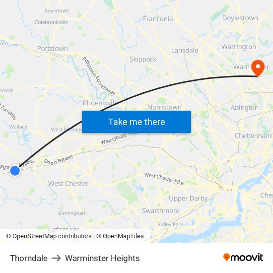 Thorndale to Warminster Heights map