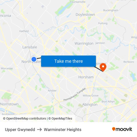 Upper Gwynedd to Warminster Heights map