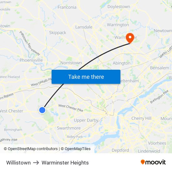 Willistown to Warminster Heights map