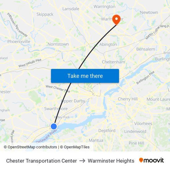 Chester Transportation Center to Warminster Heights map