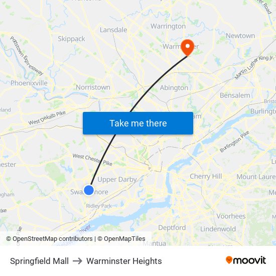 Springfield Mall to Warminster Heights map