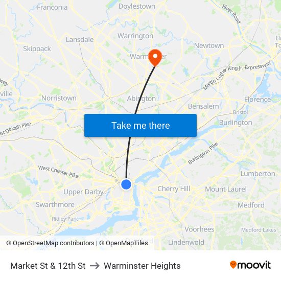 Market St & 12th St to Warminster Heights map