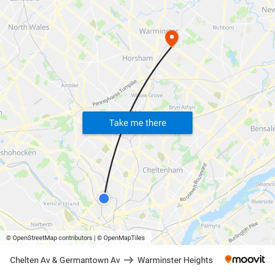 Chelten Av & Germantown Av to Warminster Heights map