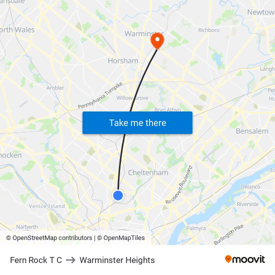 Fern Rock T C to Warminster Heights map