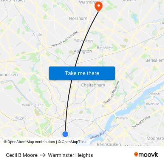 Cecil B Moore to Warminster Heights map