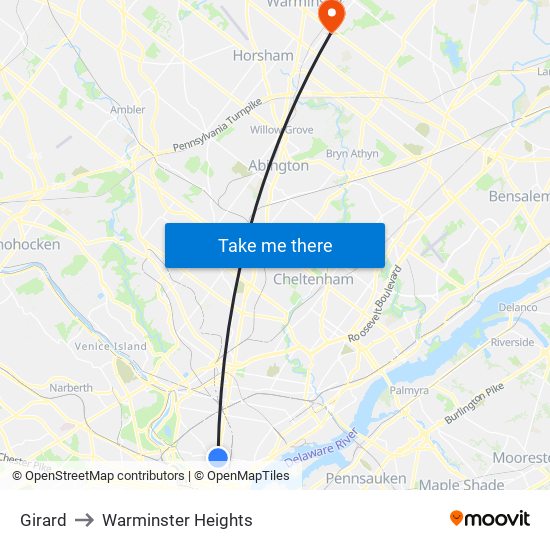 Girard to Warminster Heights map