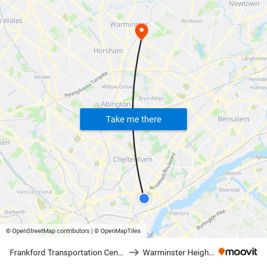 Frankford Transportation Center to Warminster Heights map