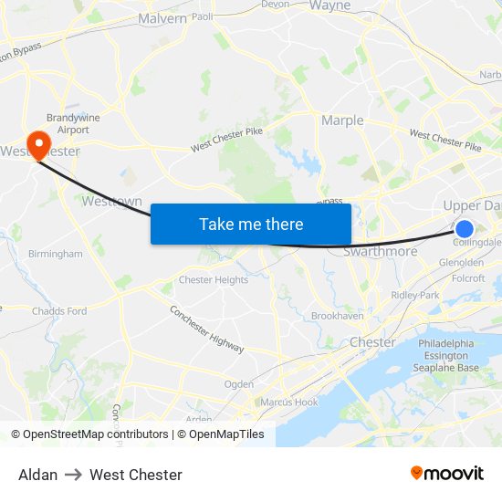 Aldan to West Chester map