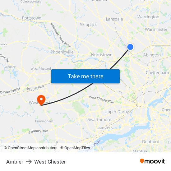 Ambler to West Chester map