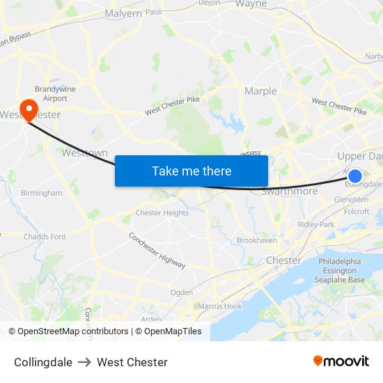 Collingdale to West Chester map