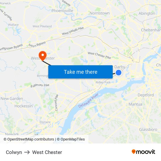 Colwyn to West Chester map
