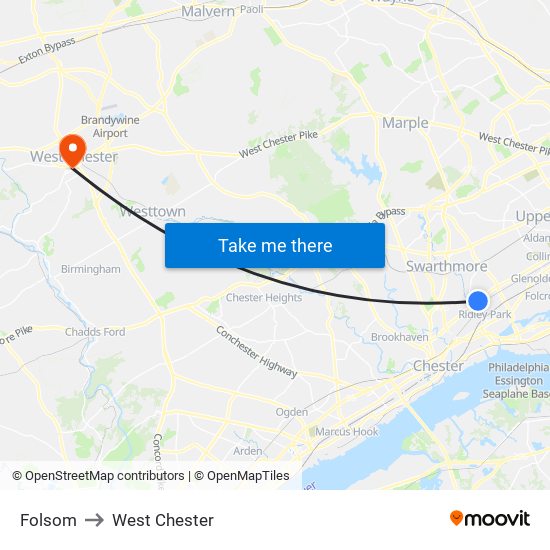 Folsom to West Chester map