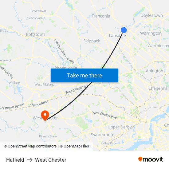 Hatfield to West Chester map