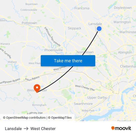Lansdale to West Chester map