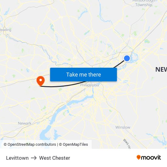 Levittown to West Chester map