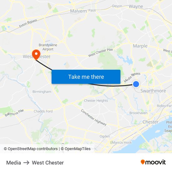Media to West Chester map