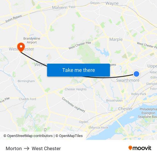 Morton to West Chester map