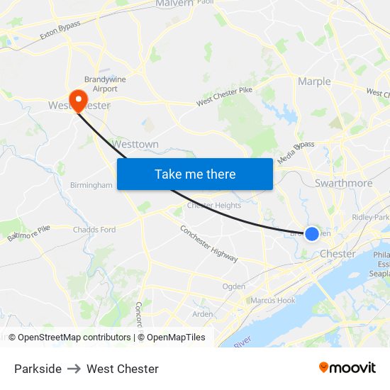 Parkside to West Chester map