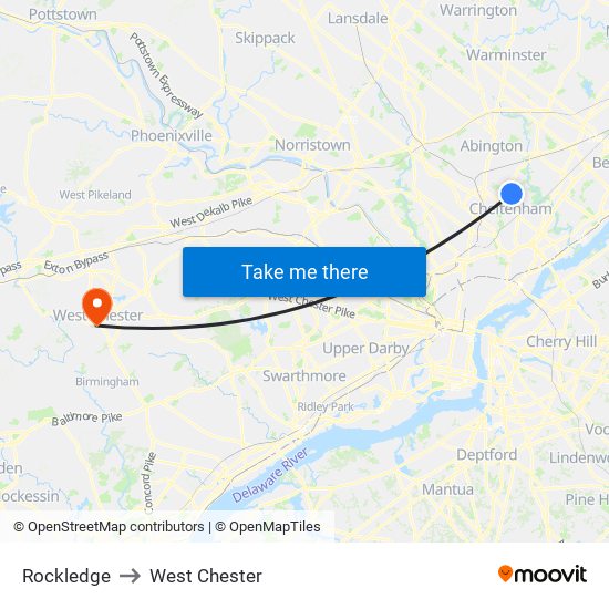 Rockledge to West Chester map