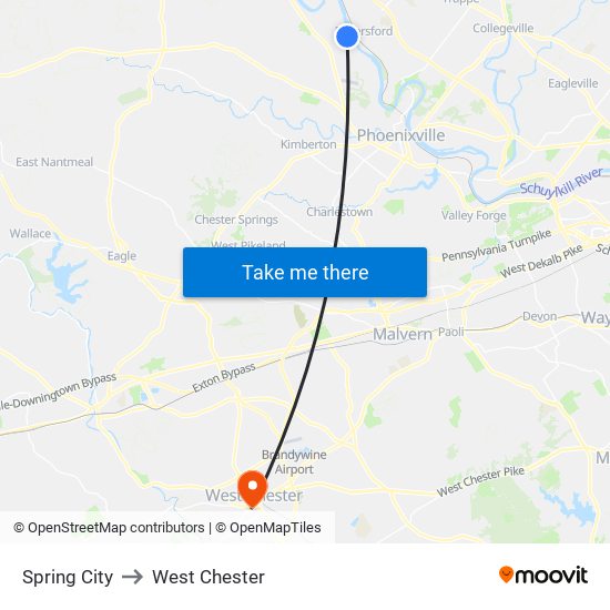 Spring City to West Chester map