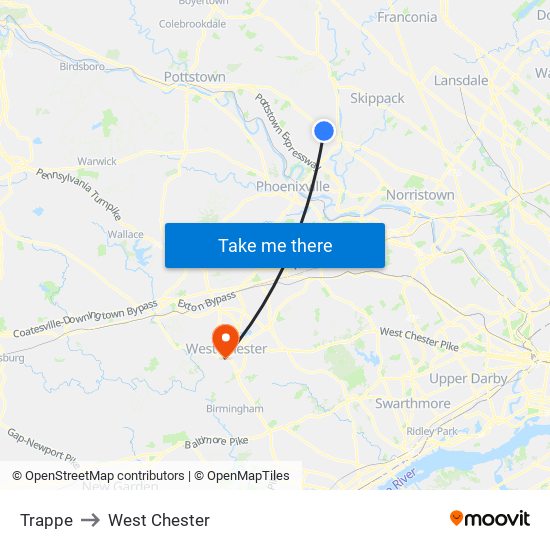 Trappe to West Chester map