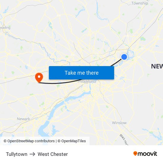 Tullytown to West Chester map