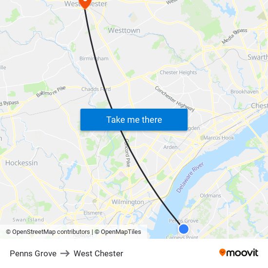 Penns Grove to West Chester map