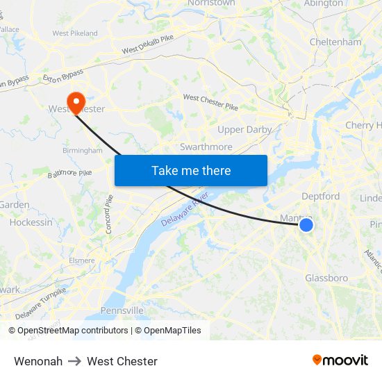 Wenonah to West Chester map