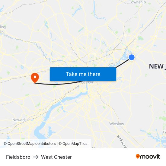 Fieldsboro to West Chester map