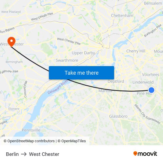 Berlin to West Chester map