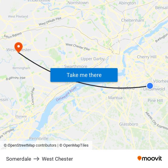 Somerdale to West Chester map
