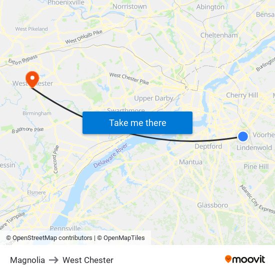 Magnolia to West Chester map